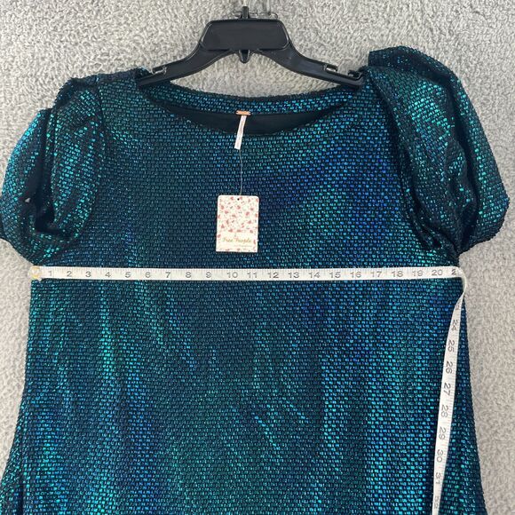 Free People Dress Diamond Forever Flowy Tunic L Blue metallic Pocket Cocktail - Picture 3 of 12